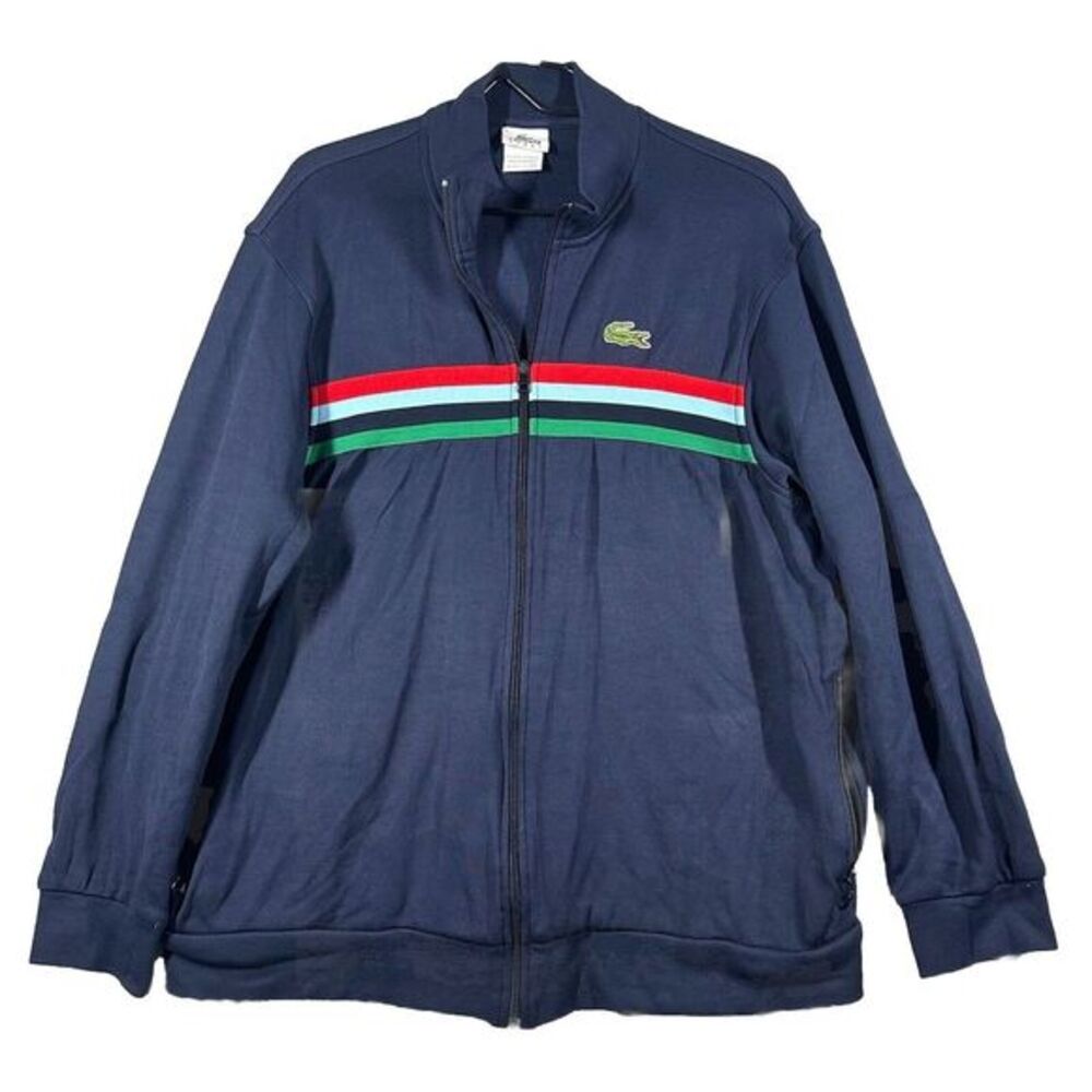 Lacoste‎ Sweater Mens Size 6 XL Blue Full Zip Mock Neck Casual Men *